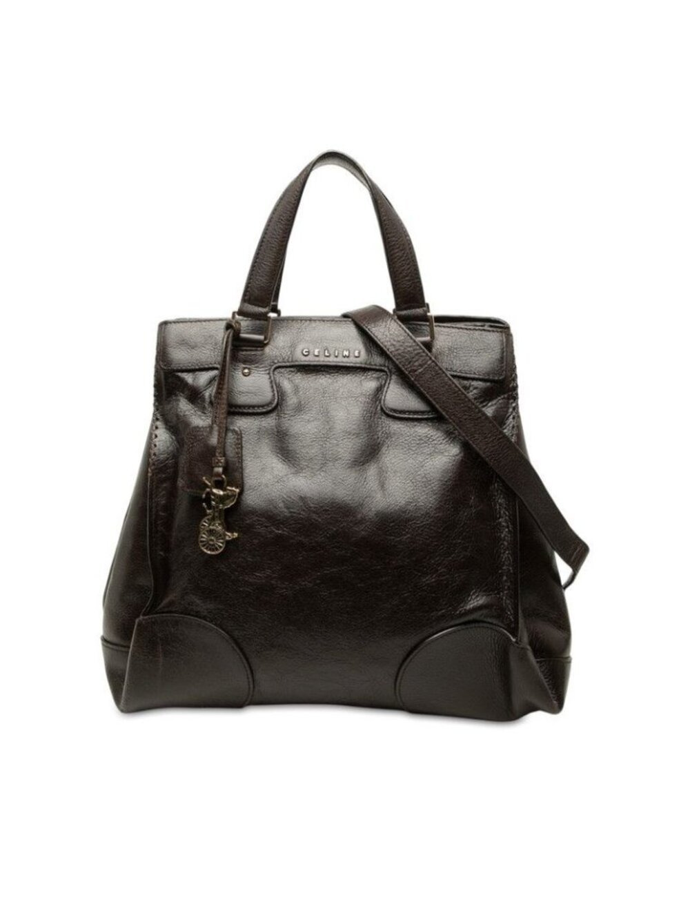 Celine 2-Way Shoulder Bag Brown Leather